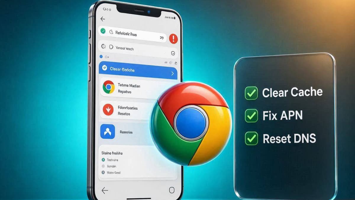آموزش رفع خطای ERR_CONNECTION_TIMED_OUT در مرورگر گوگل کروم اندروید با لوگوی رسمی