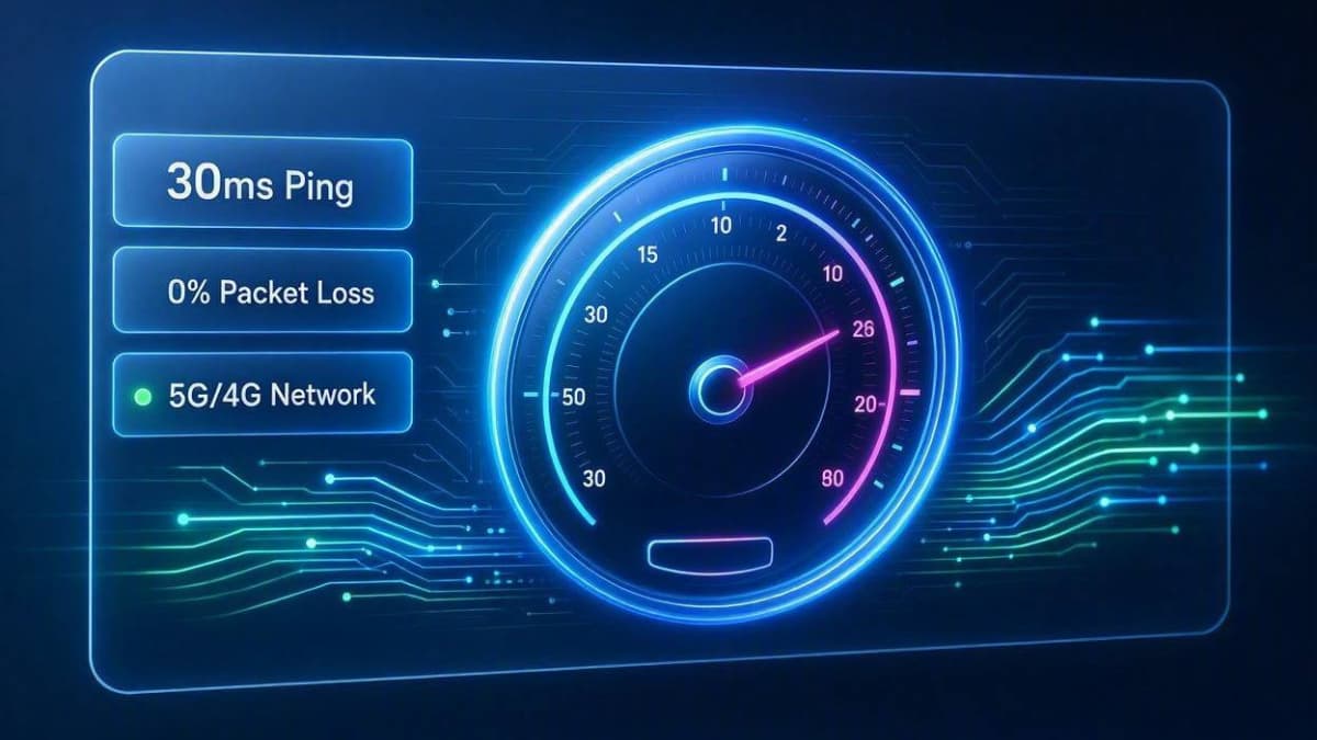 نمودار بنچمارک تست سرعت و پینگ پایین VPN UAE روی شبکه 5G و 4G همراه اول، ایرانسل و رایتل