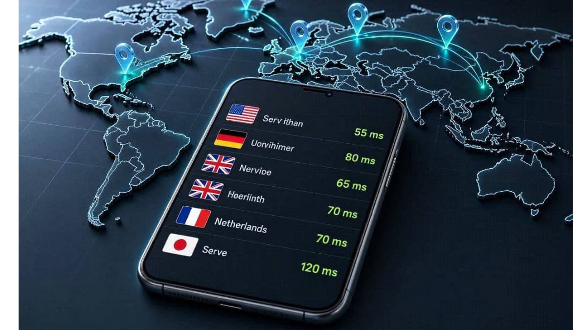 لیست سرورهای بینالمللی و بنچمارک پینگ در برنامه VPN Proxy Master