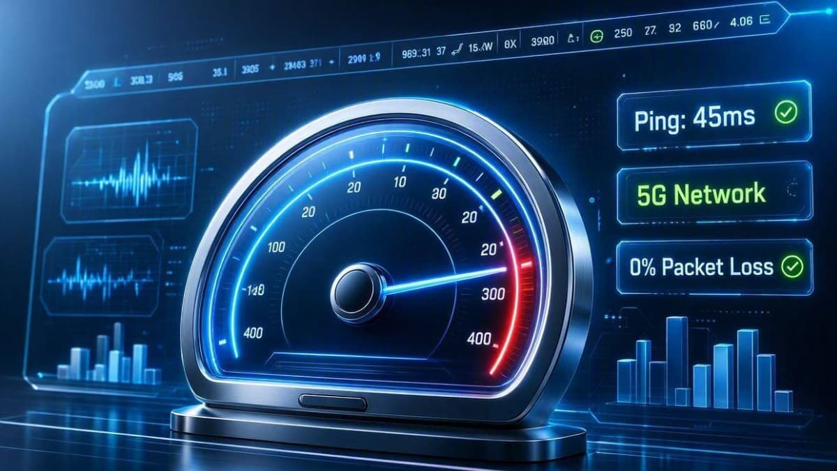 نمودار بنچمارک تست سرعت ۵G و پینگ ۴۵ میلی‌ثانیه‌ای Zaha VPN زاها فیلتر شکن قوی رایگان فعال و سریع اندروید از گوگل پلی