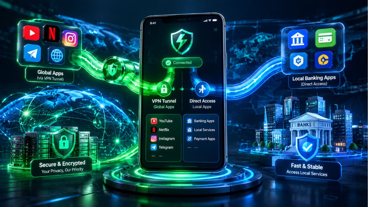 آموزش تصویری Split Tunneling و جدا کردن موبایل‌بانک‌ها از تونل VPN در اندروید