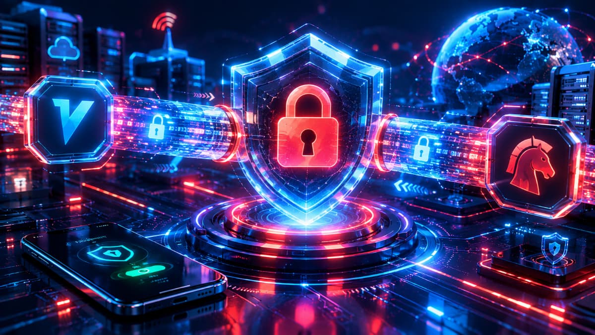 دیاگرام رمزنگاری شبکه و پروتکل‌های ضد فیلترینگ V2Ray و Trojan در برنامه ریتونل