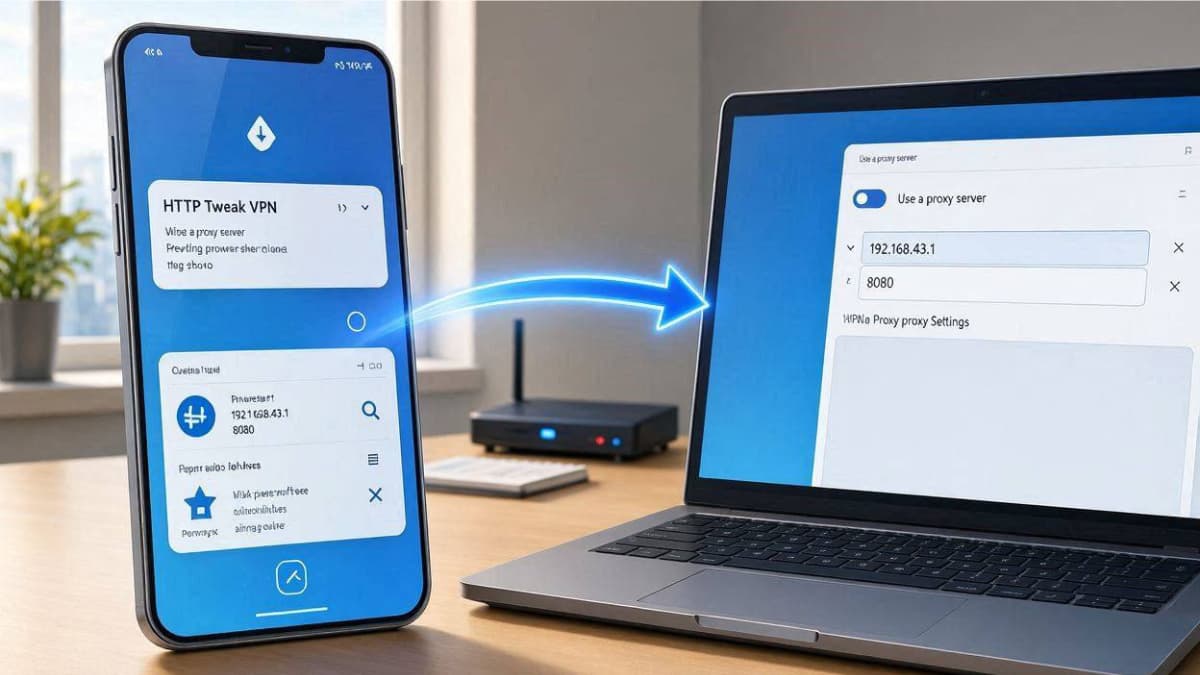 اینفوگرافیک آموزش ست کردن آدرس IP و Port پروکسی HTTP Tweak در تنظیمات ویندوز برای انتقال اینترنت بدون فیلتر گوشی به کامپیوتر