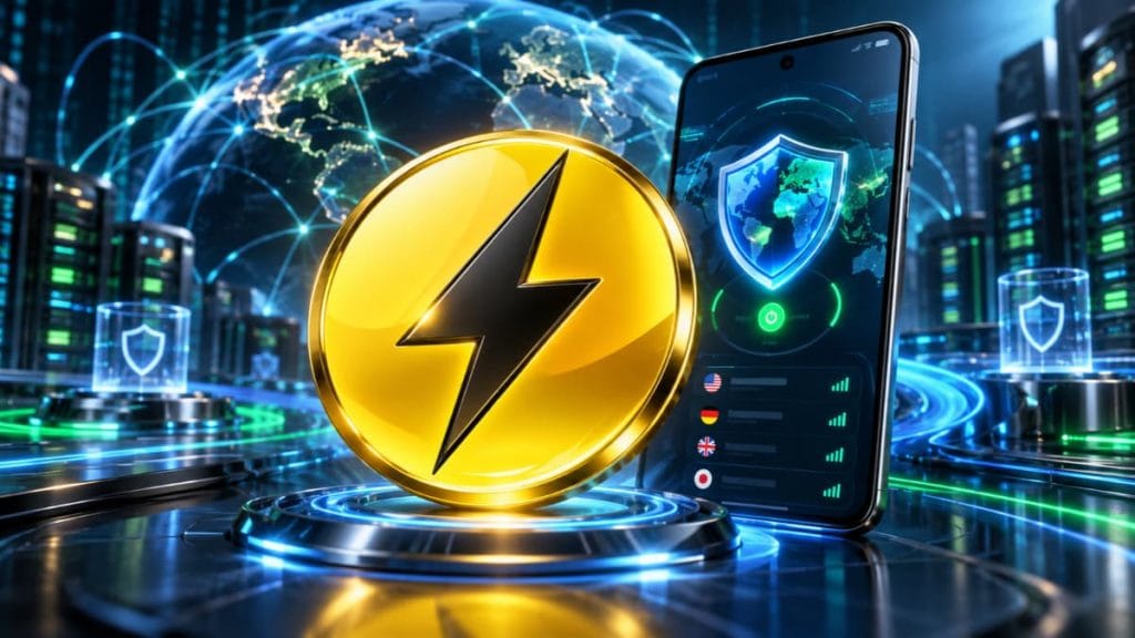 دانلود فیلتر شکن پرسرعت قوی جدید Power VPN با لوگوی صاعقه و نماد امنیت شبکه