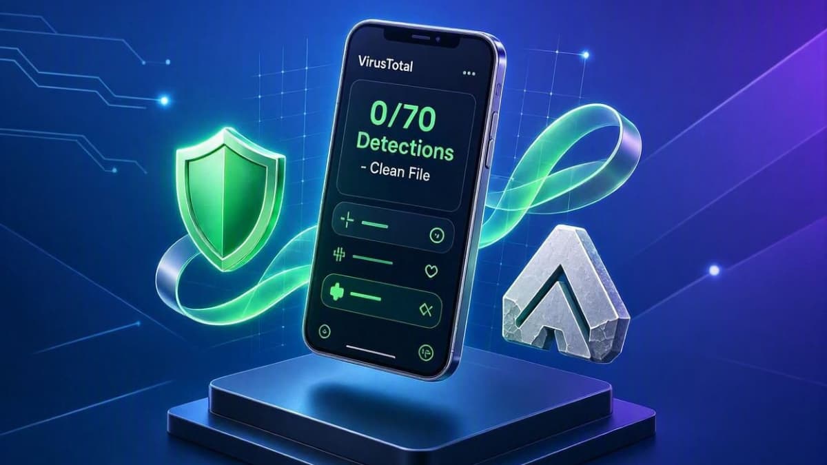 نتیجه اسکن رسمی فایل APK نرم افزار Rock VPN در سامانه VirusTotal و گواهی پاک بودن سورس کد