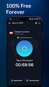 محیط کاربری و صفحه اتصال سریع Secure VPN به عنوان فیلتر شکن پرسرعت و قوی اندروید