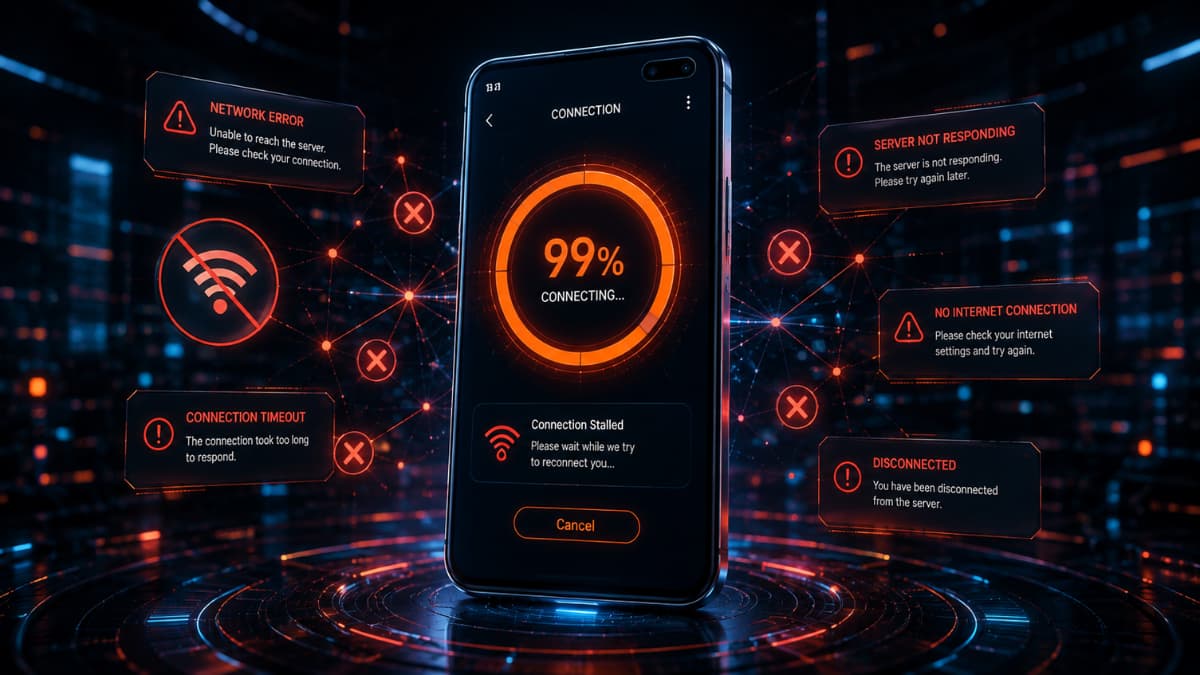حل مشکل ماندن روی درصد 99 و خطای Connecting در فیلتر شکن های اندروید