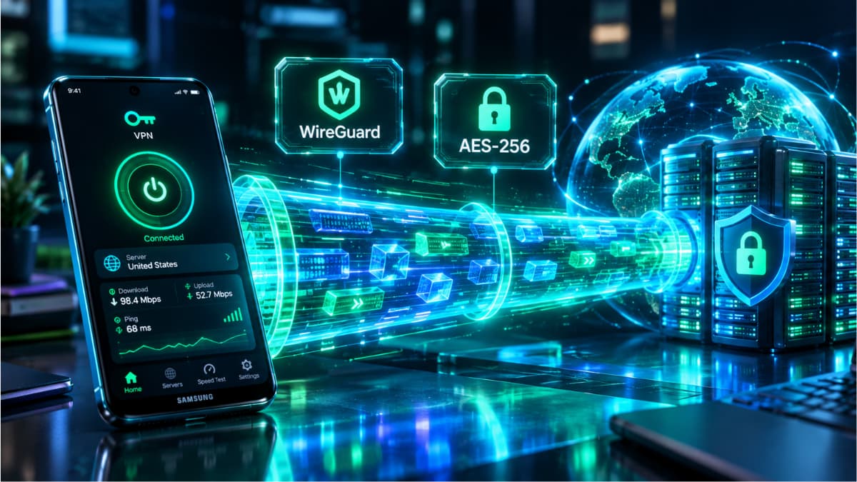 رندر ۳D از رمزنگاری داده‌ها و افزایش سرعت اتصال با پروتکل WireGuard در سامسونگ