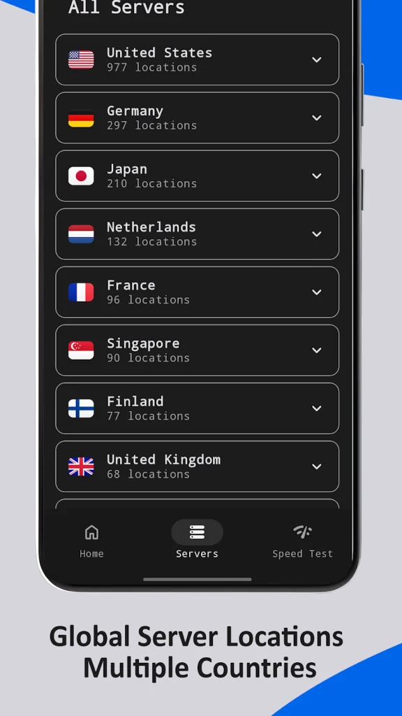 لیست سرورهای جهانی و پرسرعت فیلتر شکن قوی شیائومی اندروید پایین و بالا در برنامه نکست وی‌پی‌ان
