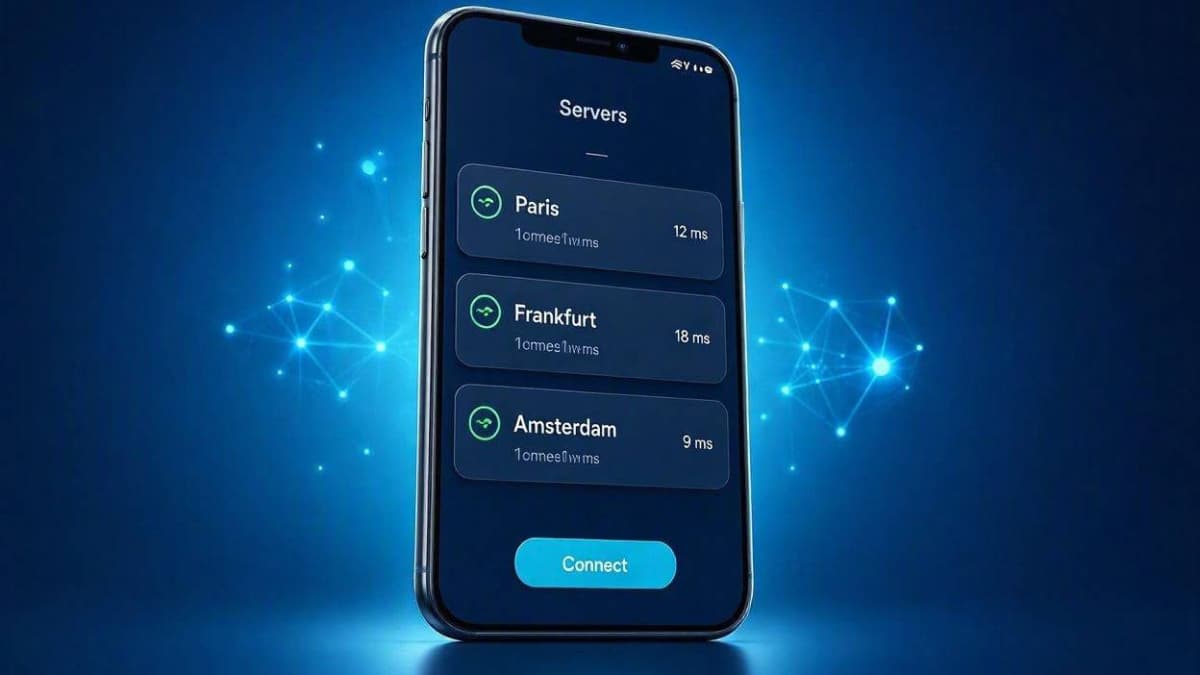 نمای ۳ بعدی لیست سرورهای ابری اختصاصی و پرسرعت اروپا در فیلتر شکن قوی گلکسی برای گوشی سامسونگ با کمترین پینگ