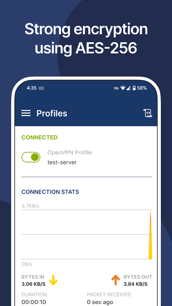 اسکرین شات اتصال موفق و وضعیت سبز در کلاینت OpenVPN Connect اندروید و ویندوز