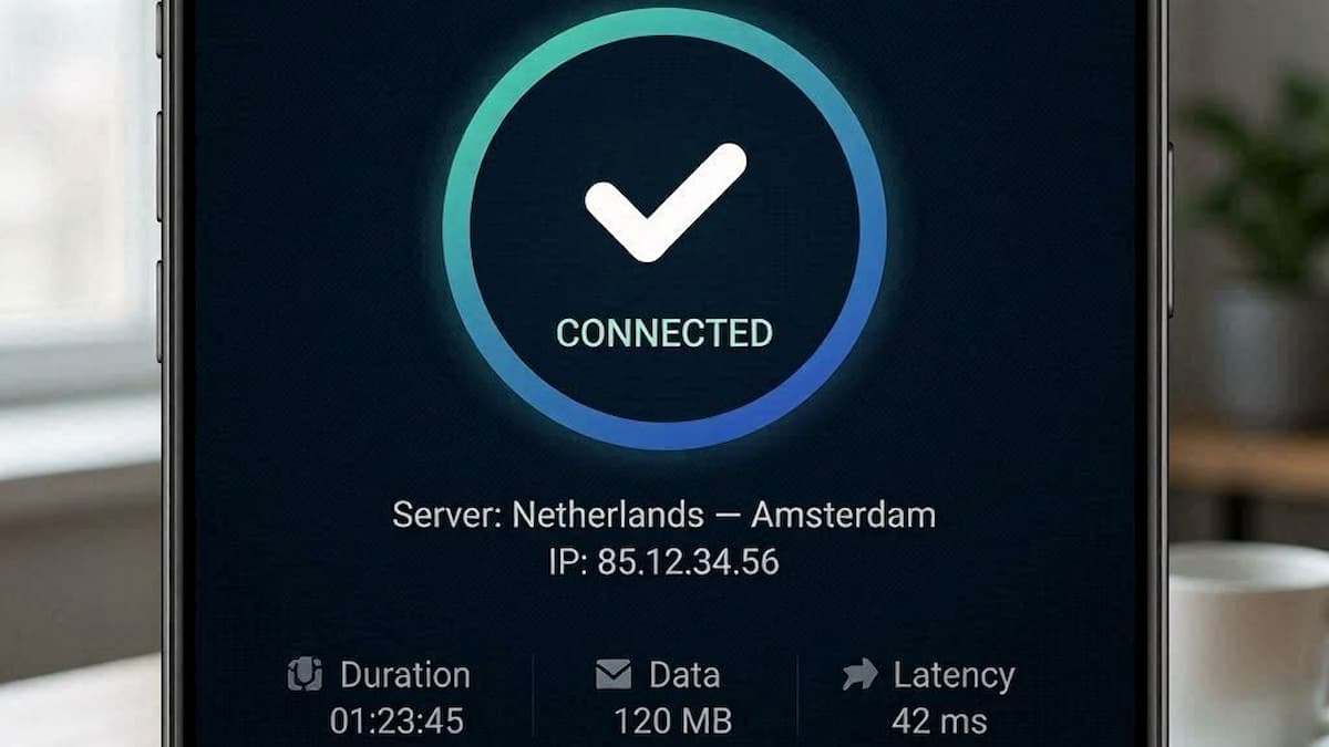 تصویر اتصال موفق فیلتر شکن قوی و پرسرعت QuickConnect با پروتکل وای گارد روی گوشی سامسونگ