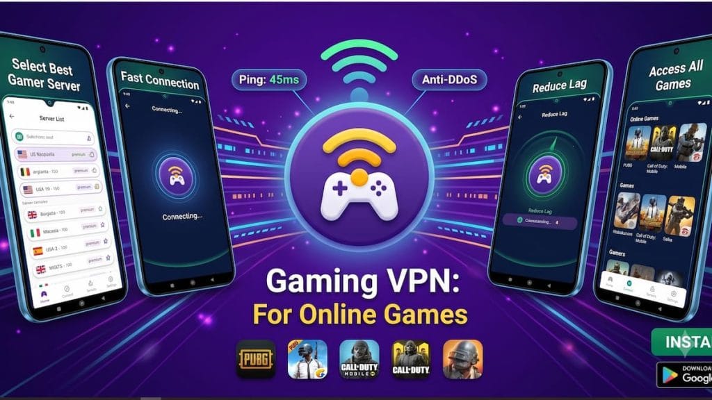 پوستر رسمی فیلتر شکن Gaming VPN برای کاهش پینگ، رفع لگ و دور زدن تحریم بازی‌های آنلاین اندروید