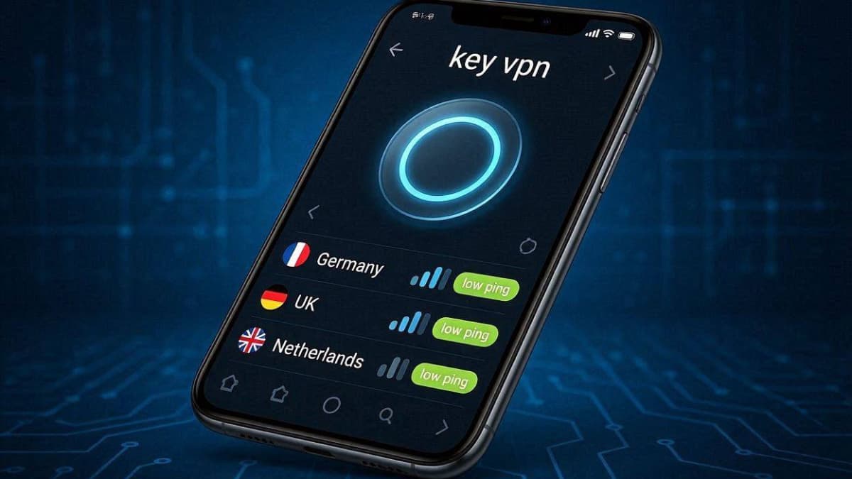 رابط کاربری برنامه Key VPN فیلتر شکن پرسرعت و منوی تست پینگ سرورها