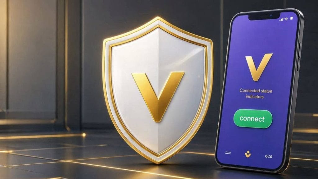 دانلود فیلتر شکن Vpnity | Unlimited Fast VPN برای اندروید با آیکون سپر طلایی و دکمه نصب مستقیم گوگل پلی