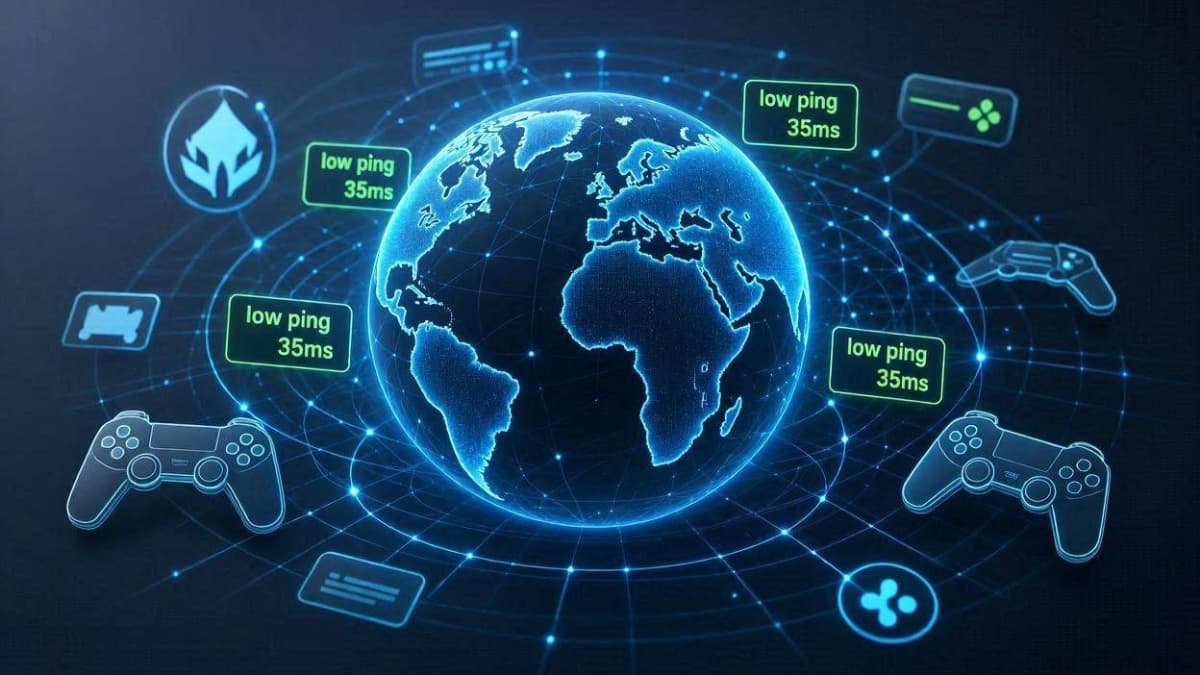 نقشه سرورهای ابری Zaha VPN و نمایش شاخص پینگ پایین برای بازیهای آنلاین