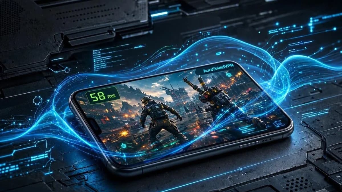 تست سرعت و پینگ ۵۸ میلی‌ثانیه‌ای فیلتر شکن AuraShieldVPN در بازی PUBG Mobile روی همراه اول